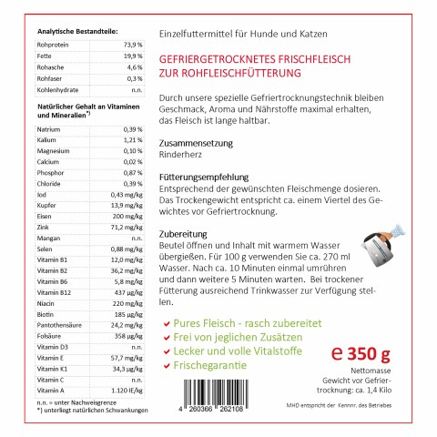 Hond Kat Accessories B.A.R.F. BARF runderhart 350g 1 Stuk -3- Anifit